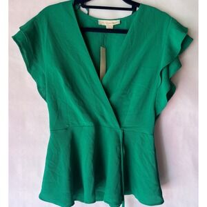 Monteau Los Angeles Green Ruffle Sleeve V‎ Neck Blouse Top - Women's Medium